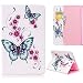 Produktbild Samsung Galaxy Tab S3 (2017) 9.7 Lederhülle - KingSang Brieftasche Schutzhülle Samsung Tab S3 SM-T825 Tasche Hülle Leder Schale für Samsung Galaxy Tab S3 SM-T825 SM-T820NZ (9.7 Zoll) Ledertasche Case Cover mit Ständer und Kartenfächer Funktion, Schmetterling Blume