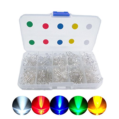 Haobase 300 Stück 3 mm und 5 mm sortiert CLEAR LED Leuchtdioden 5 Farben
