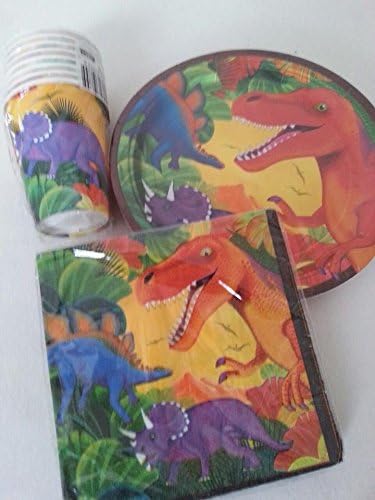 Dinosaur Party Set - 8 pcs cup - 8 pcs Plate - 16 pcs napkins - Amscan dinosaur party dishes ...