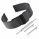 Beauty7 22mm Herren Milanaise Maschen Schwarz 304 Edelstahl Uhrenarmband Ersatzarmband Armbanduhren Modeschmuck Watch Band mit Faltschließe Schnell Montierbare Federstege Ferderstift