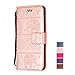 Price comparison product image LA-Otter Leather Flip Cover Compatible for Apple iPhone 7 8 Wallet Case Elephant Rose Gold Full Body Protection + Silicone Gel Rubber Bumper Shockproof