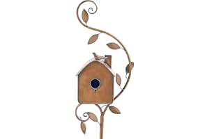 COTTNY Metal Birdhouse, Metal Bird House with Pole, Handmade Copper Cottage Bird House Stakes, Hummingbird House Rustic Bird House Stand Decor for Garden Farmhouse Courtyard Backyard Patio Outdoors (B)