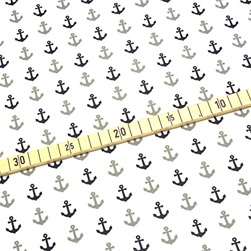 0,5m Jersey weiß Mini-Anker ca. 1cm in grau + dunkelblau & 0,5m Bündchen uni dunkelblau Breite 70cm (Schlauchware 2x35cm) Muster-Mix 95% Baumwolle 5% Elastan - 3