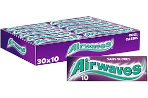 AIRWAVES - Chewing Gum Sans Sucre - Goût Cassis - Fraîcheur Mentholée - Grand format - 30 Paquets de 10 Dragées - Grand Format de 300 Dragées - 420g