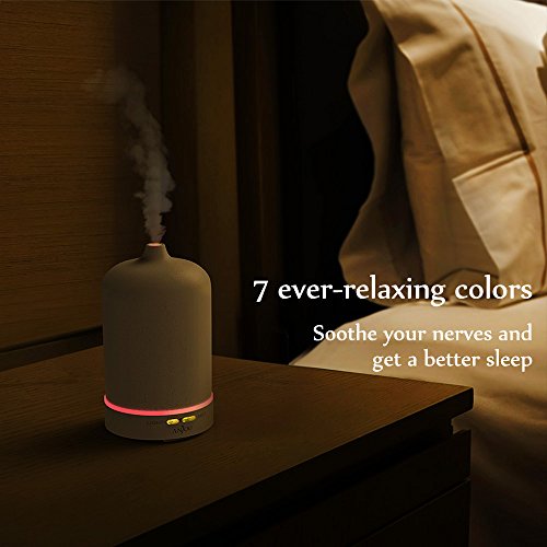 Aroma Diffuser Anjou Luftbefeuchter Oil Düfte Keramik LED mit 7 Farbwechsel 100ml für Yoga Salon Spa Wohn-, Schlaf-, Bade- oder Kinderzimmer Hotel, Weiß - 5