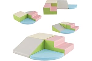 HOMFME Parcours Motricité Enfant avec Emsemble de 4 Blocs pour Grimper et Ramper, Modules de Motricité en Mousse à Différentes Formes pour Enfants 3+ Ans pour Salle de Jeux (Rose)