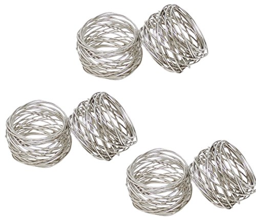 SKAVIJ Handmade Twisted Wire Mesh Napkin Rings Holders Decor Dinner Party Wedding Thanksgiving Christmas Gathering (Silver 6pcs)