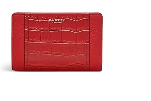 Radley London Downtown Medium Bifold Purse for Women in Grained and Crocodile Textured Red Leather