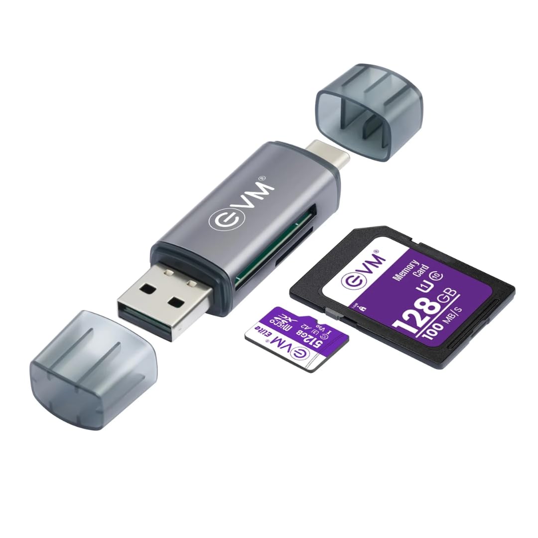 EVM 4-in-1 OTG Card Reader | USB Type C, USB 3.0, Memory Card | Compatible with TF, SD, Micro SD, SDHC, SDXC, MMC, RS-MMC, Micro SDXC - 1 Year Warranty (EVM-ACR+)
