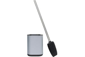 Erreke Brosse WC Silicone Suspendu, Brosse Toilette Silicone, en Acier Inoxydable avec Support, Moderne et Élégante, Hygiène Améliorée (Gris)