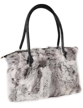 USFUR Frauen Schicke Handtasche aus Echte Kaninchen Fell Schultertaschen Henkeltaschen Shopper Fell Damentasche...