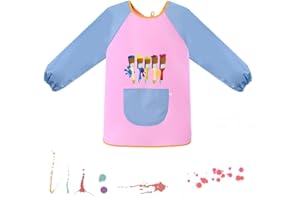LGZIN Malschürze Kinder, Wasserdicht Kinder Malkittel, Bastelschürze Kinder, Malerkittel mit Ärmeln, Kunstschürzen für Kinder 6–11 Jahre, Wasserdicht Malschürze für Schule Kunst Malerei, Kochen