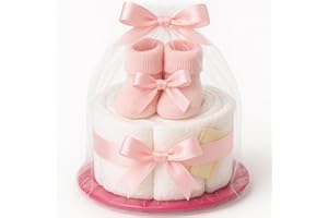 ‎HOMERY Windeltorte Mädchen in Rosa mit Babysocken, Geschenke zur Geburt für die Mutter, Taufe oder Baby-Party - Geschenkidee mit neugeborene Windeln - Inklusive Glückwunschkarte