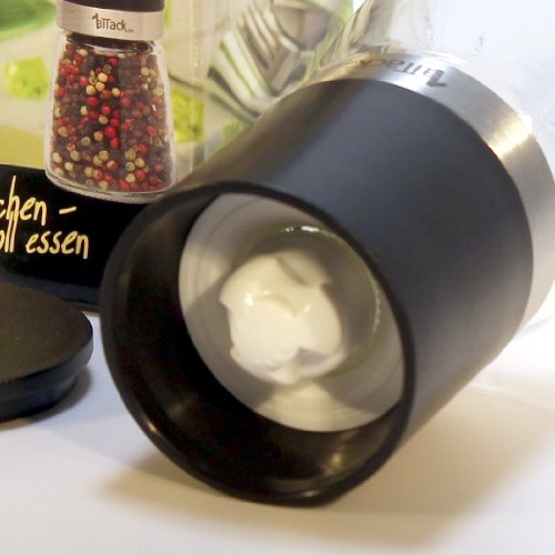 Pfeffermühle Salzmühle Gewürzmühle unbefüllt mit Keramik Mahlwerk in Geschenk Verpackung – 140ml – Höhe 13.5cm – schwarz mit Edelstahl - 3