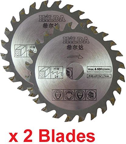 Two Circular Saw Blades 85mm Diameter x 15mm Bore x 24T Wood Cutting