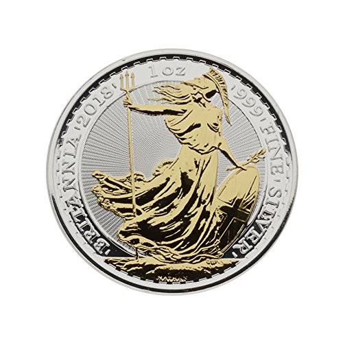 Preisvergleich Produktbild Silbermünze England 2018 - Britannia - 1 Unze - teilvergoldet - prägefrisch - einzeln in Münzkapsel verpackt