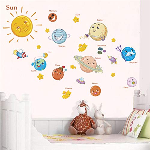 Preisvergleich Produktbild Chaoaihekele Schöne Solar System Pvc Kinderzimmer Art Deco Wandaufkleber Für Kinderzimmer Wohnkultur Weltraum Planeten Erde Sonne Saturn Mars Wandtattoos Diy