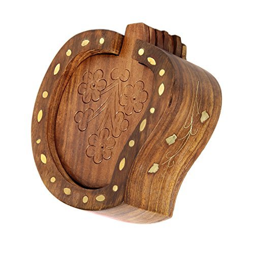 icrafts Palisander Fruit geformte Holz Untersetzer-Set mit 4 Runde handgefertigt Tisch Untersetzer & Dekorativer Holz Halterung für Tee Tassen Kaffee Becher Bier Dosen Bar Trinkgläsern Wasser Glas - 3