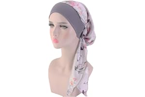 JUHONNZ Chimio Turban pour Femmes,Écharpe de Tête en Satin Casquette de Turban en Coton Couvre-tête Elastique Mousseline Bandana Casquette pour Femmes Cancer