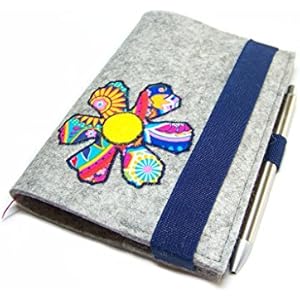 Kalenderhülle Hülle Einband Blume mit Stifthalter Wollfilz für Din A6 Kalender, Notizbuch