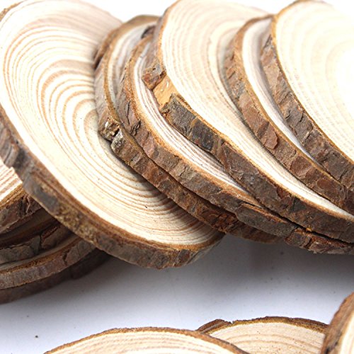 Goodlucky365 20pcs 6-7cm Holzscheiben Hochzeit Unvollendet Natürliche Holz-Scheiben-Kreise mit Baumrinde Log Discs für DIY-Handwerk mit Weihnachten Ländliche Hochzeit Ornamente - 5