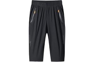 MakingDa Pantaloncini da uomo a 3/4, pantaloni da jogging Capri, casual, sportivi, estivi, con cerniera larga, per palestra, corsa, allenamento, pantaloni corti in vita con elastico sotto il