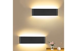 CANMEIJIA 2 Piezas Aplique Pared Interior, 16W Lampara Pared Dormitorio 41CM 3000K Luz Calida Lampara de Pared Negro Aluminio Simplicidad Moderna para Sala de estar, Baño, Pasillo, Cocina, Escaleras