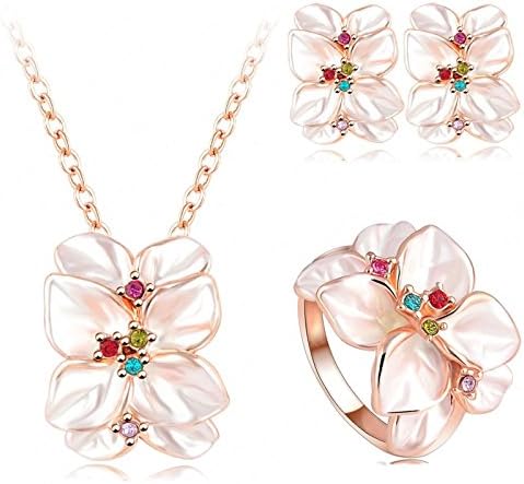 KnSam Women's Jewelry Set Earrings Ring Necklace Flower Cubic Zirconia Engagement Jewelry Women Gift Box