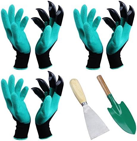 3 Pairs Waterproof Garden Gloves with Claws,1PC Planing Knife, 1PC Shovel Easy to Dig and Plant Safe for Rose Pruning Gloves Garden Tool