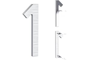 Yafimea Número de casa exterior plateado 12,5 cm – En aluminio macizo con acabado cepillado, adhesivo o con tornillos, resistente al clima – Para puerta, pared, valla, garaje (1)