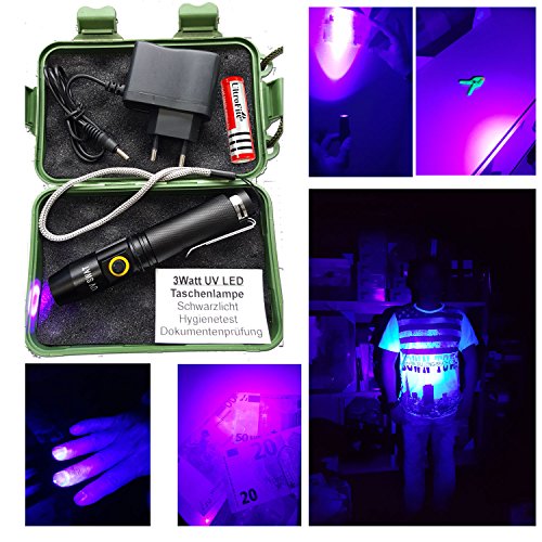 KaSul® | UV Swat Led Cree 3WATT Taschenlampe Schwarzlicht Hygienetest Dokumentenprüfung
