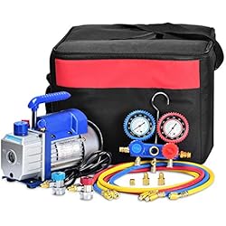 Kwasyo 3CFM,1/4HP Bomba de Vacío, 85 litros/Min, Juego de Manómetros Diagnósticos, Para la Reparación de Equipos de Aire acondicionado y Refrigeración Ideal Para R22, R134a, R12