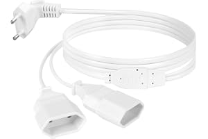 AXFEE-Strömkabel förlängningskabel, 2 m, typ C Euro-kontakt, strömförsörjningskabel 90° 2 i 1 för hushållsapparater, TV, 2,5 A/250 V