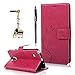 Produktbild BADALink Hülle für Samsung Galaxy Note 4 Schutzhülle Bunt PU Leder Flip Wallet Case Brieftasche mit Magnetverschluss Carving Reben Blumen Schmetterling Butterfly Muster Cover Handyhülle Schale Rose Red+Eingabestift+Staubstecker