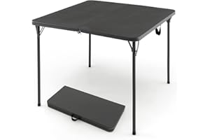 COSTWAY 34"(3ft) Folding Table, Fold in Half Square Tables with Handle, Portable Plastic Dining Camping Trestle Table for Indoor Outdoor Use, 100kg Capacity (Grey)
