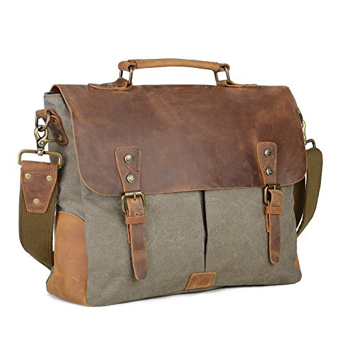 Gootium Vintage Umhängetasche Canvas Leder Messengertasche Schultertasche Laptoptasche Notebooktasche - 2