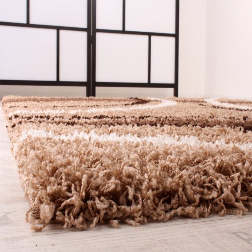 Shaggy Teppich Hochflor Langflor Gemustert in Braun Beige Creme, Grösse:160×220 cm - 2