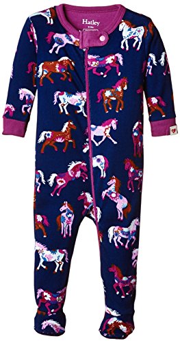 Hatley Baby-Girls Infant Footed Coverall -Flower Horses Pyjama Set, Dark Blue, 18-24 Months
