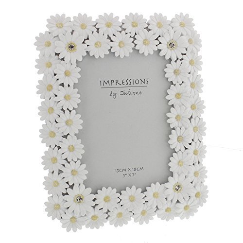 Juliana Impressions TM Luxury White Daisy Photo Frame With Crystal Elements - Wedding, Family Photo Frame 5 x 7 (13 x 18cm) by Impression by Juliana