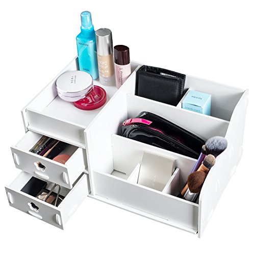 TOP-MAX DIY Desktop-Box Makeup Kosmetik Organizer Holz Schubladen Halter Aufbewahrung Box Schichten Schubladen Jewelry Weiß - 4