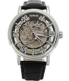 SEWOR Herren Mechanische Skelett aufziehbar transparent Armbanduhr mit Vintage Style (Black)