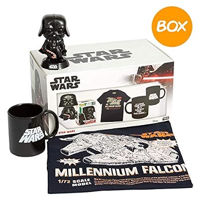 WOOTBOX - Boîte Cadeau - Mixte - Stars Wars - T-Shirt Faucon Millenium - Figurine Pop Dark Vador - Taille M