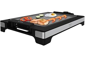 Cecotec Plancha eléctrica Tasty&Grill 2000 InoxStone. 2000 W, Placa RockStone antiadherente, Termostato regulable, 5 niveles potencia, Placa extraíble, Apta lavavajillas