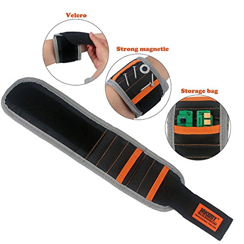 SOBROVO Leistungsstarke magnetische Armband mit 5 leistungsstark für die Befestigung Schrauben, Nägel, Schere und kleine Werkzeuge - 4
