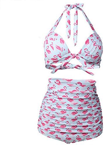 BIKINIS Pride S Swimwear Few Fat Lady Was Thin High Waist Split Flamingo Printing Hot Spring Swimsuit (Color : Pink, Size : L)