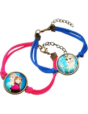 'Frozen' 2 Stück Glas Cabochon Anna Und Elsa Kordel Bracelets., Rosa Und Blau