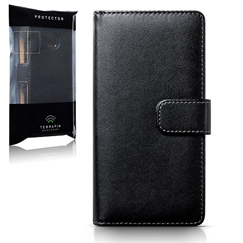 Huawei P9 Lite Funda Cartera con tapa para billetera y compartimento para dinero - Negro con el interior tostado