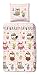 Produktbild Aminata Kids – bunte Bettwäsche 135x200 cm Kinder Mädchen Eule Uhu Owl Baumwolle Reißverschluss Rosa Pink Vogel Tiere Feder Vogelfeder Blumen Blümchen Kinderbettwäsche Bettwäscheset Bettbezug Ganzjahr