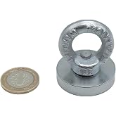 40mm &Ccedil;ok G&uuml;&ccedil;l&uuml; Deniz Mıknatısı - Fishing Magnet - Neodyum Daimi &Ccedil;elik Mıknatıs - Halkalı Pot Mıknatıs - Nikel Kaplı - Paslanm