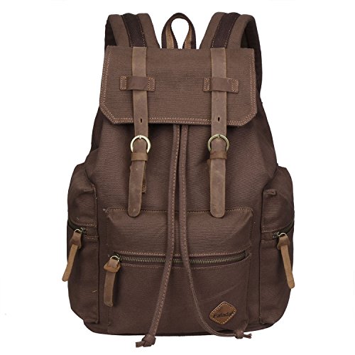 Fafada Rucksack Canvas Vintage Damen M  dchen Leder Retro Laptop backpack Schulrucksack Daypack f  r Campus Studenten und Outdoor Reisen Wandern Kaffe